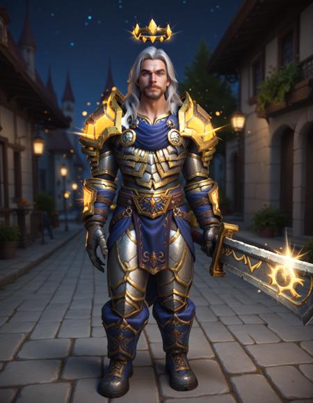 lightbringer armor, shoulder armor, glowing, gauntlets, boots tabard halo crown