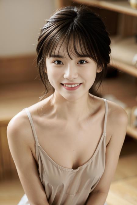 FIMG,arms behind back,upper body,depth of field,blurry background,(8k, RAW photo, best quality, masterpiece:1.2),(realistic, photo-realistic:1.37),lss,1girl,single hair bun,bangs, smile,(teeth:0.7),<lora:lss2-000012:0.7> (pureerosface_v1:0.3) <lora:FilmG4:1> <lora:shojovibe_v11:0.3>