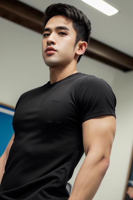 wearing black fit shirt, (absurdres, highres, ultra detailed),((masterpiece)), ((best quality:1.1)), High Resolution, 8k,1boy, best quality, masterpiece, (photorealistic:1.4), 4k, high quality, masterpiece, best quality, highres, dynamic poses, realistic, david licauco, mature male, looking at viewer  <lora:david-licauco-09:1>