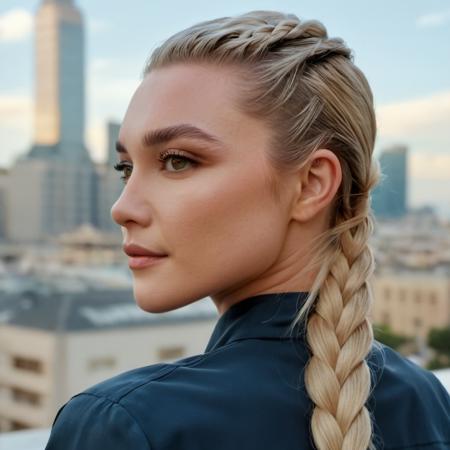 (Skin Texture, pores, natural,iPhone,RAW)), natural lighting, Highest Quality (closeup) Portrait photo of a woman with long braided platinum blonde hair,  Nikon Z9, realistic matte skin,  blurry city in the background, 8K, ((looking straight at the camera)),    <lora:flopugh_xl_1_standard_wo_cap_merger_17_68_05_05:1>