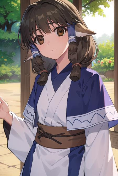 utawarerumonoaruruu, <lora:utawarerumono aruruu-lora-nochekaiser:1>,
aruruu, black hair, animal ears, (brown eyes:1.5), dog ears,
BREAK tail, ainu clothes, long sleeves,
BREAK outdoors,
BREAK looking at viewer, (cowboy shot:1.5),
BREAK <lyco:GoodHands-beta2:1>, (masterpiece:1.2), best quality, high resolution, unity 8k wallpaper, (illustration:0.8), (beautiful detailed eyes:1.6), extremely detailed face, perfect lighting, extremely detailed CG, (perfect hands, perfect anatomy),