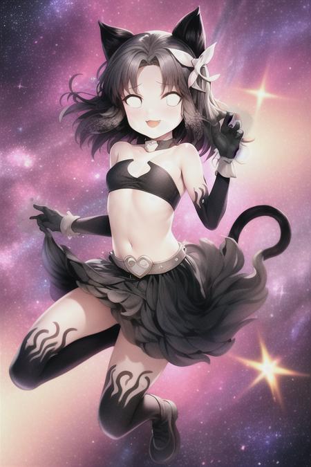 (masterpiece, best quality), 
<lora:Crazed_Moneko-10:1.1>, crazed moneko, 1girl, solo, cat ears, smile, skirt, a cinematic photo, floating in outer space above earth, Earth in the background below, Small bits of space junk flying in the background, Destroyed ships in the background,
<lora:GoodHands-beta2:1>