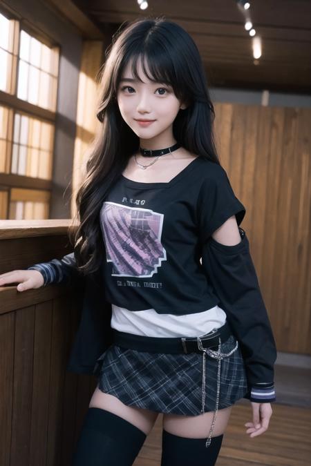 (best quality:1.4), (ultra high res:1.2),(RAW photo:1.2),
(a photography of a beautiful girl),photoreaslistic,
looking at viewer,dynamic lighting,
detailed face,
(1girl:1.5),
(17 years old:1.4),teen age,child,
BREAK
cute,kawaii,
black eyes, blush, (PureErosFace_V1:0.025),
japanese,(baby face),round eye,thin lips,asymmetrical bangs,flirtatious eyes,
(black long hair),
(small breasts:0.9),flat chest,
cowboy shot,
(cdy:1.4),
<lora:ninomiyacos2_V3:0.8:MIDD>,
(wearing shirt:1),
(wearing mini skirt:1),
(striped_thighhighs),
clavicle,
BREAK
(smile:1.2).