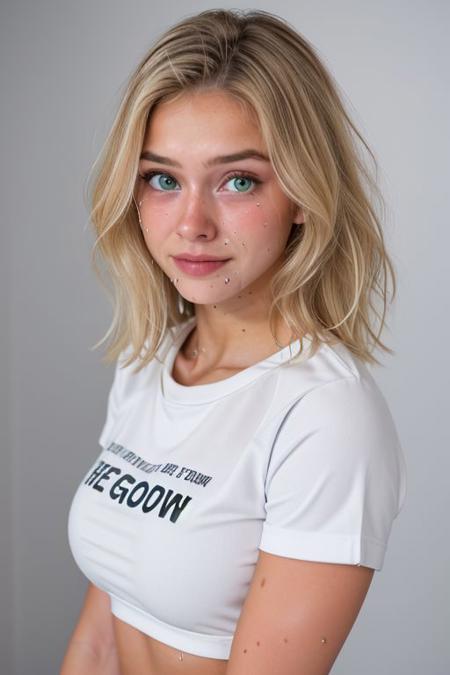 (face like emmatopdown),  body like goose_fit_girl,
blonde hair, athletic body,  eyecandy, desirable, 
(tiny breasts), beautiful green eyes, fit body,
 realistic,  
(wearing large buttonup shirt ),
nervous, tiny smile, (tears in eyes,( tears running down face,) wet face, dripping)