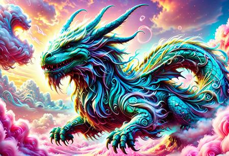 a white luck dragon made of w00kiee, flying through cotton candy clouded sky, intricate details, golden hour light, raw photo, cinematic, highly detailed, bright colors, aesthetic, fine detail, polished, complex, vibrant, symmetry, full color, perfect, ambient, unique, illuminated, epic, best, artistic, quality, dramatic, beautiful, stunning, flawless, extremely, very inspirational