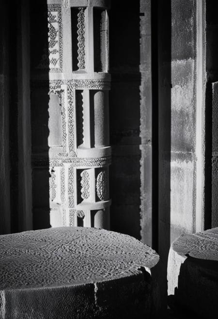 detailxl, 80sc1nemat1c5tyle, creamy bokeh, black and white, colorless, monochrome, BREAK, alanya ruins