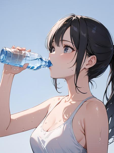 drinking, holding bottle,water