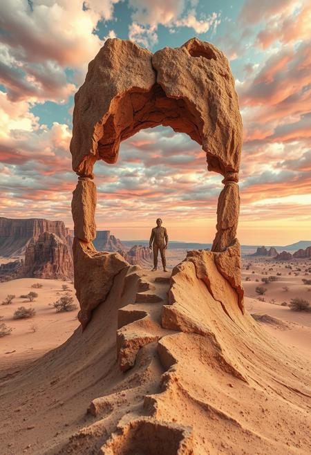 Rising from the desert, surreal landscape photography meets expressionist figuration, constructed environments with raw, distorted human elements, hyperreal nature infused with bold linework and visceral emotion, manipulated scale and perspective, stark contrast between artificial beauty and human brutality, expressive textures in staged settings, psychological symbolism, modernist grotesque forms set within photographic landscapes, architectural fragments and surreal models clashing with abstract figures, ambiguous spatial narratives, visual tension between control and chaos, hybrid of photographic realism and neo-expressionist intensity