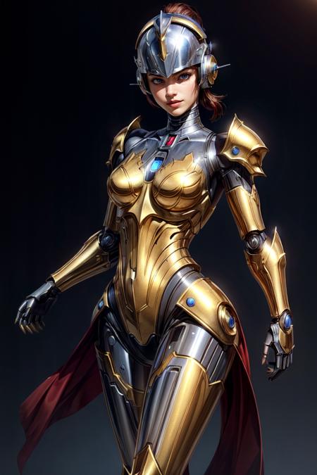 masterpiece, best quality, 8k, ultra detailed, simple background, 
droid girl in LQDGOD armor, huge shoulder armor, <lora:kongshanjibot_20230616000833:0.5>, kongshanjibot, seductive smile, presenting, smooth head with a visor, <lora:Lqg:1.5>, liquid gold,  <lora:ClothingAdjuster2:-0.5>,  <lora:add_detail:1>