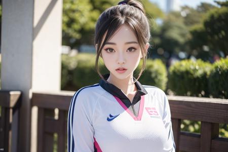 japanese girl in tokyo, sports outfit, masterpiece, best quality, official art, unity 8k wallpaper, ultra detailed, beautiful and aesthetic, beautiful, 1girl, kawaii_asian