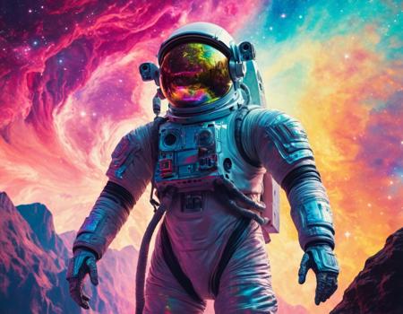cinematic still Dynamic view of a holographic magical astronaut, painting looks to be life like, magical multicolored ink, high quality, imagination, 8k, fantasy art, vivid magical colors . emotional, harmonious, vignette, 4k epic detailed, shot on kodak, 35mm photo, sharp focus, high budget, cinemascope, moody, epic, gorgeous, film grain, grainy, Dynamic view of a holographic magical astronaut, painting looks to be life like, magical multicolored ink, high quality, imagination, 8k, fantasy art, vivid magical colors, highly detailed, magic, mystical, elaborate, imposing, dynamic, dramatic, intricate, beautiful, rich deep color, cinematic, amazing scenic, great composition, colorful, light, atmosphere, sunny