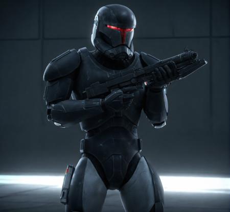 clone commando,
(red glowing visor,:1.8)
(Black armor,:1.8)
(detailed hand,)
detailed blaster, gun, holding short blaster,
full body,
<lora:trooperv2XLhighresTest-000006:0.95>
<lora:add-detail-xl:1>
(realistic, cinematic, )
(insanely detailed, best quality, sharp resolution, perfect anatomy, detailed background,)
(perfect texture, reflective surfices, perfect anatomy,) ,