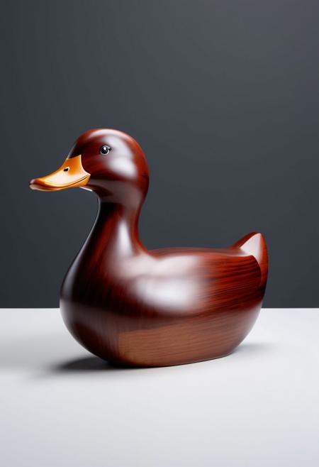 (expert craftsmanship:1.8), (high resolution, product photography, photo studio background:1.2), (traditional wooden decoy animal, duck:1.8), (fine wood, dark realistic wood material:1.5), (simple form:1.9), (finely crafted parts, simple shape, elegant shape, ambiguous shape, stout shape, innocent shape:1.4), (comfortable, playful, friendly:1.5), (realistic:1.7), (Bauhaus Design aesthetic, made in Denmark:1.7)