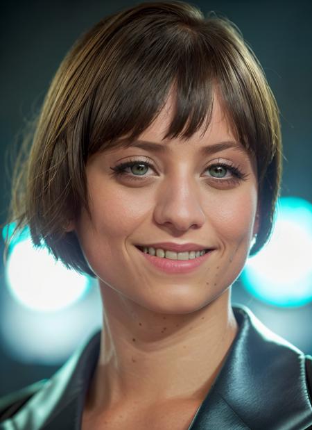 portrait of skswoman, happy , wearing tailored , with black Shag haircut , background camp epic (photo, studio lighting, hard light, sony a7, 50 mm, matte skin, pores, colors, hyperdetailed, hyperrealistic), <lyco:Michelle JennerV2:1.2>