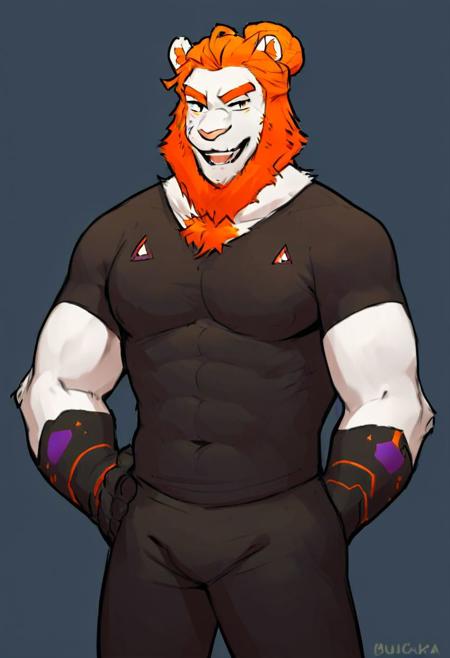 1Male, Lion, White Body, Orange Hair, Long Hair, Standing, Facing Viewer, score_9, score_8_up, score_7_up, score_6_up, score_5_up, score_4_up, source_furry, source_anime, Brave Browser, TomFischbeck