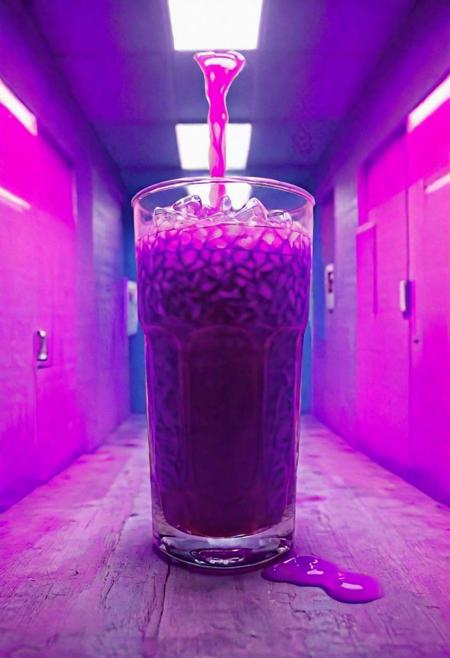 vibrant glowing purple drink, in the style of a product hero shot in motion, dynamic magazine ad image, photorealism, sleep and mystical elements around the background