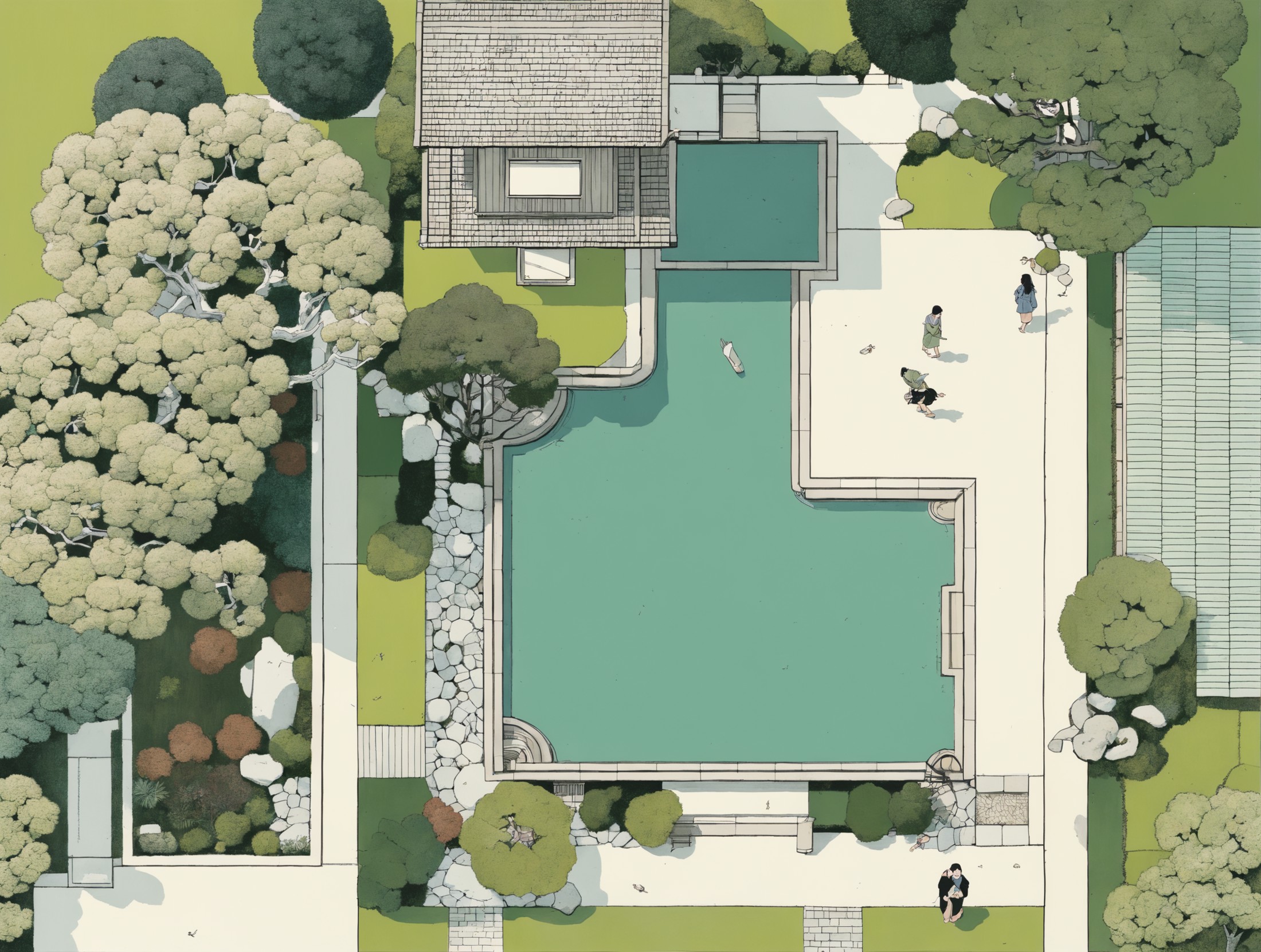 <lora:drone_photo_v1.0_XL:0.8>
a japanese garden , by Adrian Tomine