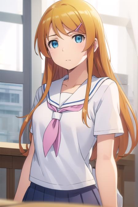 kirinokousaka, <lora:kirino kousaka s2-lora-nochekaiser:1>,
kirino kousaka, long hair, blue eyes, hair ornament, hairclip, orange hair, aqua eyes,
BREAK skirt, school uniform, serafuku, shirt, white shirt, grey sailor collar, grey skirt, pleated skirt, neckerchief, pink neckerchief,
BREAK indoors, classroom,
BREAK looking at viewer, (cowboy shot:1.5),
BREAK <lyco:GoodHands-beta2:1>, (masterpiece:1.2), best quality, high resolution, unity 8k wallpaper, (illustration:0.8), (beautiful detailed eyes:1.6), extremely detailed face, perfect lighting, extremely detailed CG, (perfect hands, perfect anatomy),