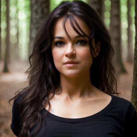 picture, best quality, a woman in the forest at sunset, photo of beautiful MRO<lora:MRO:1.0>, wearing a black t-shirt, dark brown hair, looking at viewer, perfect face, perfect eyes, small eyes, sharp focus, Intricate, High Detail, dramatic, photorealistic,