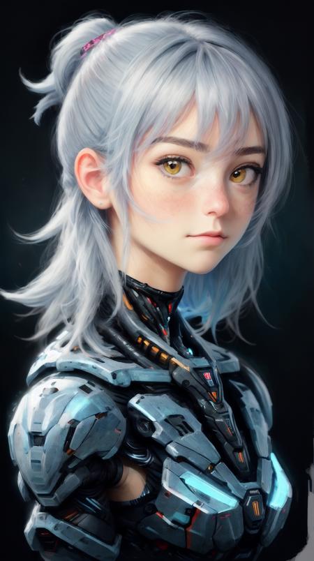 a portrait, <lora:nanoArmor:1> cybgirlsav