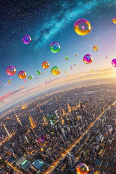 colorful bubbles with tiny cities inside of them