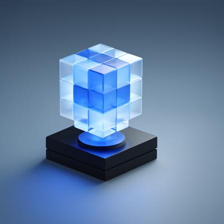 ((best quality, masterpiece)),newsafeiconv2, black safeicon, blender, octane render, C4D, icon, isometric, (rubik's cube:1.2),transparent glass texture, blue, frosted glass, transparent technology sense, studio_light, Exquisite details, stunning details, flowing blue light,  (black background:1.2), simple background,high contrast <lora:xl_more_art-full_v1:0.6>  <lora:NewsafeiconV3.1:1>