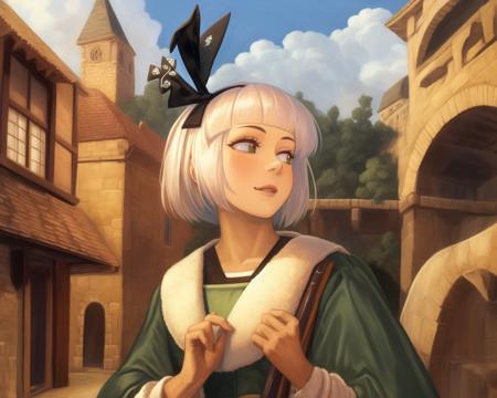 masterpiece, best quality, highly detailed, 1girl, konpaku youmu, medieval city