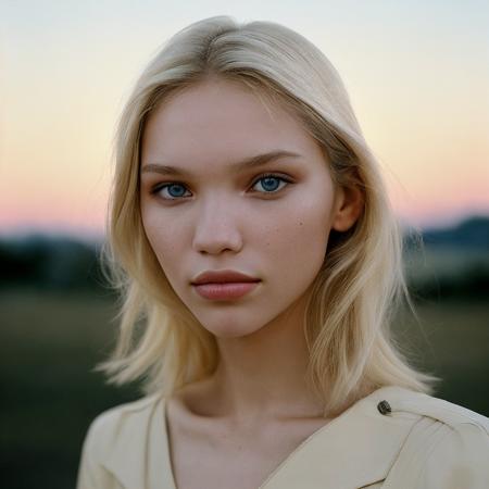 amateur photo taken at dawn of a 25-year-old (caucasian) (girl) sasha luss, medium shot, looking directly into the camera lens, captured with an Arri Live camera using a 23mm F2.8 lens during golden hour, Kodak Portra 400 film, soft natural lighting,sadistic smile