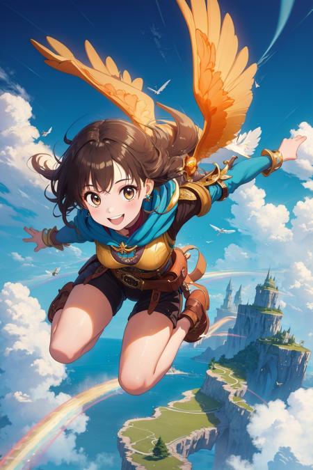 masterpiece,best quality,1girl,adventurer,colorful,smile,fantasy,flying,dynamic