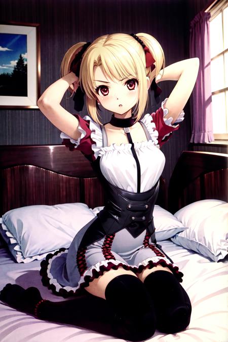 (masterpiece, best quality, absurdres:1.2), Cineria, <lora:Cineria-05:0.8>, dynamic pose, looking at viewer, bed, bedroom
thighhighs, black thighhighs, zettai ryouiki, arms behind head, seiza