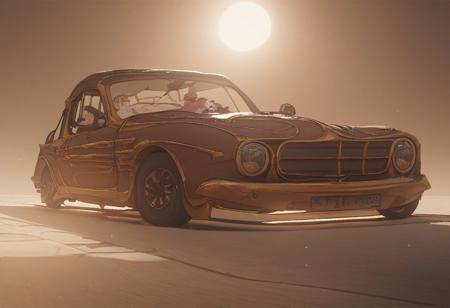 pmg style, score_9, score_8_up, score_7_up, score_6_up, a convertible car, top down, on a windy porcelain road, sense of speed, sun and shade, dynamic, aesthetic,morph-aurora