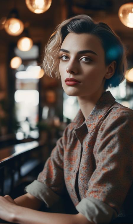 <lora:wallis_day_xl_lora_33:1> wallis day woman, a close up portrait photo of a beautiful 26 y.o woman in a paris cafe, wearing vintage clothing, moody, vines, organic, modern, (high detailed skin:1.2), 8k uhd, dslr, soft lighting, high quality, film grain, Fujifilm XT3