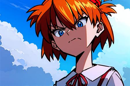 1girl, asuka langley soryu, blue eyes, hair between eyes, headgear, interface headset, orange hair,, red ribbon, school uniform, skirt, suspender skirt, suspenders, tokyo-3 middle school uniform, (long neck:1.2), (very angry, disappointed:1.1), PatheticTestEight, pathetic \(meme\, wide angle, patheticasukastyle, patheticsimpsonstyle, masterpiece, best quality