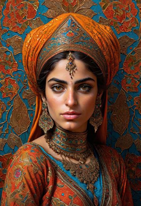photography in the style of detailed hyperrealism ,creature ,fantasy,James Christensen,bold lines,hyper detailed,Persian color palette , Persian art, Persian girl, Persian, Iranian, Iran,