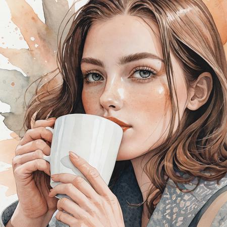 Close-up illustration of a girl sipping coffee.