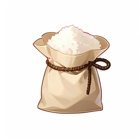 (masterpiece, top quality, best quality, official art, beautiful and aesthetic:1.2),(8k, best quality, masterpiece:1.2)icon\(game icon institute\),a bag of sugar with a brown ribbon around it and a white substance in the bag on the side,simple background,white background,food,no humans,rope,food focus,still life,<lora:Game Icon InstituteV2.0:0.7>,