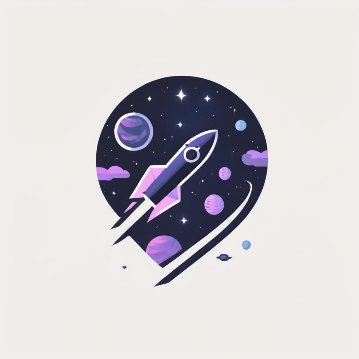 A Purple Space Theme with Planets, a Rocket Ship, and a Star.