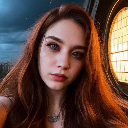A selfie style photo of the last 25 year old woman from the last day of human kind on earth, extremely detailed, apocalypse, end of times