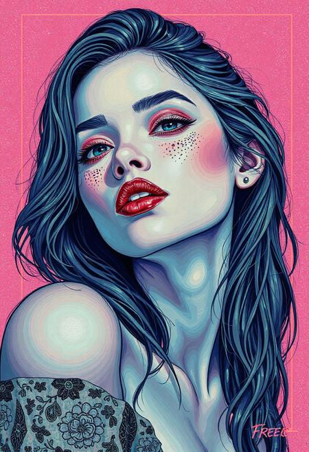 high quality design aesthetics, synth pop, detailed, pop album cover, beautiful young white woman, artist name "Musaic", album title "Free"