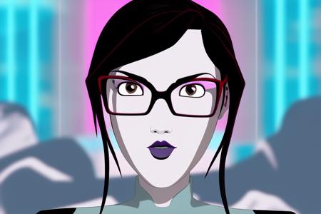 <lora:tronuprising:0.7> (cute nerdy girl, glasses:0.3)