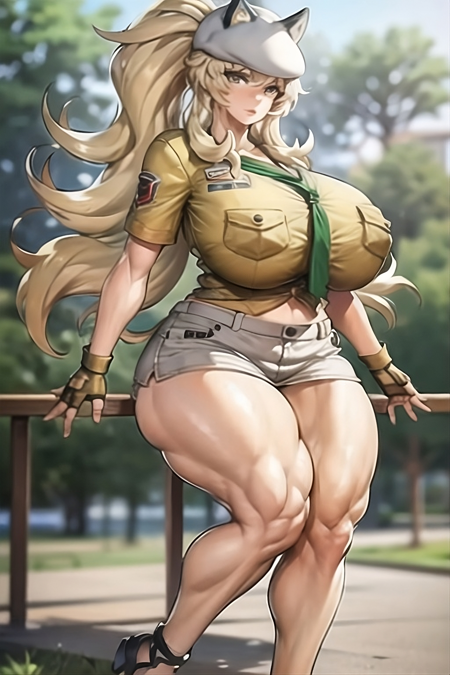 barghest_swimsuit_arche a female cartoon illustration of a woman with an white hat and khaki clothing, 1girl, breasts, solo, huge breasts, shirt, blonde hair, thighs, pocket, skirt, cleavage, long hair, looking at viewer, breast pocket, navel, beach background, hat, tied shirt, blush, thick thighs, green eyes, outdoors, a lady with a gun in a maid uniform and her room is white and red, 1girl, breasts, heterochromia, apron, fairy knight gawain (fate), maid, solo, black dress, weapon, blonde hair, white apron, dress, red eyes, gloves, a very revealing image of a character in blue yellow armor, 1girl, breasts, blonde hair, long hair, muscular female, huge breasts, muscular, solo, horns, fairy knight gawain (fate), horns,