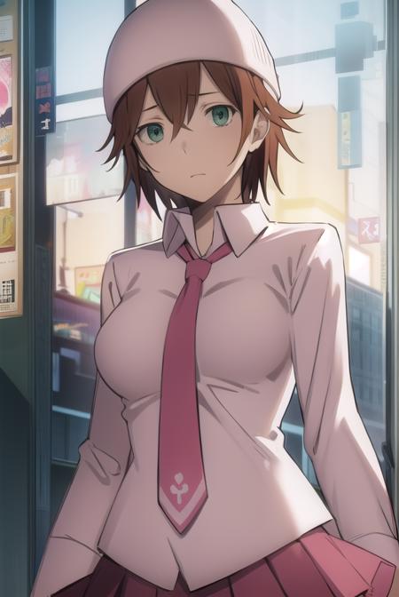 mikaharima, <lora:mika harima s1-lora-nochekaiser:1>,
mika harima, short hair, brown hair, (green eyes:1.3),
BREAK skirt, shirt, hat, beanie, school uniform, pleated skirt, necktie, white shirt, collared shirt, long sleeves, red skirt, pink necktie,
BREAK indoors, classroom,
BREAK looking at viewer, (cowboy shot:1.5),
BREAK <lyco:GoodHands-beta2:1>, (masterpiece:1.2), best quality, high resolution, unity 8k wallpaper, (illustration:0.8), (beautiful detailed eyes:1.6), extremely detailed face, perfect lighting, extremely detailed CG, (perfect hands, perfect anatomy),