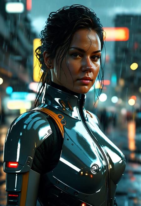 Style: "Brink" (the video-game).  
Type of shot: "entire figure - full body" portrait.
Subject: "Hottest Brazilian woman".
Action: "staring at the viewer".
Aesthetic: "Dystopian Sci-Fi Island".
Light: "Dark. Night. Nightly. Moon".
Outfit: "Transparent suit made of rubber".
Weather: "Heavy rain".
Stares the viewer.
Subtle smile.
Strong expression.
Confident.
Life-like details.
Cinematic. 
Dramatic. 
Dynamic. 
Extremely refined lines and and shapes.
Extremely refined details on objects.
Sharp details.
Wide range of colors.
Many details everywhere. Ray-Tracing. Anti-Aliasing. Realistic soft shadows. Low saturation colors. Insane quality. Insane resolution. Insane details. Masterpiece. 32k resolution.