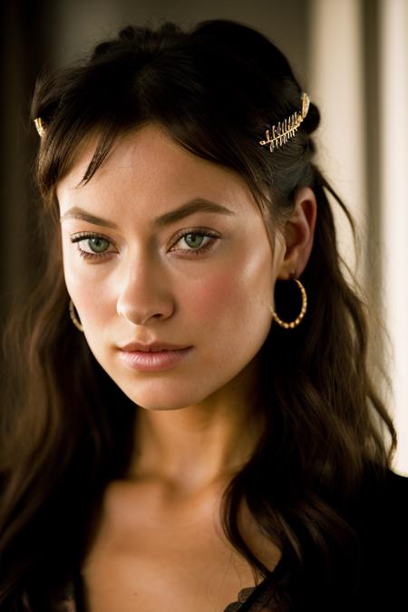 Realistic photo of a beautiful 0l1v14w-v1 woman, 1girl, solo, long hair, breasts, looking at viewer, blue eyes, black hair, dress, cleavage, jewelry, nail polish, bracelet, lips, ring, tiara, black nails, curly hair, realistic, soft lighting, professional Photography, Photorealistic, detailed, RAW, analog, sharp focus, 8k, HD, DSLR, high quality, Fujifilm XT3, film grain, award winning, masterpiece<lora:0l1v14w-v1:1.0>