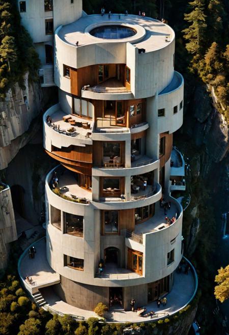 (A Cross-section of a building,:1.4), 
(on a rocky coast, half embedded in the cliff, small waterfall:1.2), 
(architectural masterpiece, inspired by Lebbeus Woods,  Jean Prouv, Neil Denari, Pierre Chareau:1.2), 
aerial view of an incredibly tall, enchanted renaissance tower made of white to grey limestone, surrounded by ominous woods, rock cliffs, dark fantasy, sunset, architecture, masterpiece, high detail, crisp focus, depth-of-field, (intricate details, masterpiece, best quality:1.4),  (avant-garde, future, reality, science fiction, photorealistic), (modern architecture:1.2), (Ultra Realistic, Photography, composition, Architecture Sales Photography, Ultra High Resolution, Cinematography, High Resolution Image:1.1), (dramatic lighting, direct sunlight, ray tracing, clear shadow:1.1), [:traffic|windows|railing|stair|balcony|terrace|crowd|Sidewalk|vehicle|trees|equipment| detailed signal_details:0.7], [:marble|granite|lbrick|tile|metal|concrete|glass|foliage_material texture:0.7], (real landscape:1.1), (blurred background:1.0), [buildings|BREAK|trees|BREAK|Crowd|buildings|BREAK|trees|BREAK|Crowd|buildings|BREAK|trees|BREAK|Crowd:0.7], (background, more_details:0.3)
great lighting, clear, xtower, industrialbuilding, extrusionbuilding