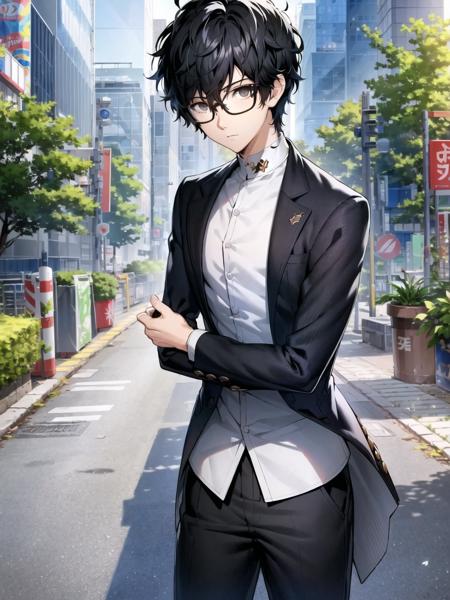 masterpiece, best quality, highres, extremely detailed CG unity 8k wallpaper, illustration of dsjoker, black hair, glasses, black-framed eyewear, grey eyes, dress shirt, pants, 1boy, solo, male focus, standing, outdoors, detailed background, (persona 5:0.5)
<lora:dsjoker_e5:0.75>