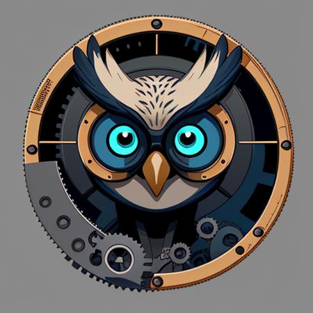 Portrait of an owl, steampunk, indigo blue, colorful, illustration, highly detailed, simple, smooth, and clean vector, no jagged lines, vector art, smooth, made all with grey colored gears inspired by future technology