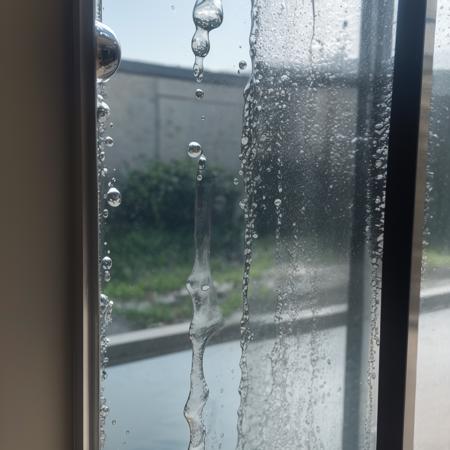 a glass panel humid and covered in water dropplets