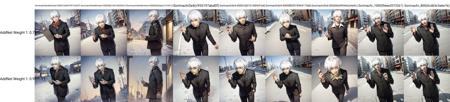 solo, 1boy, Sorimachi Ichizou, grey eyes, white hair, walking, street, city, winter, (winter clothes:1.1)