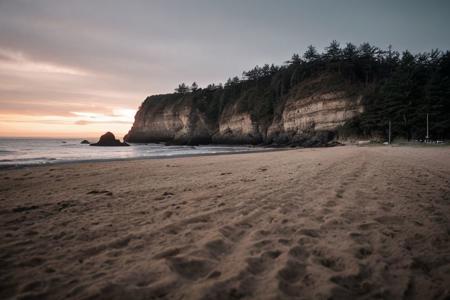raw photo, a sunset landscape, oregon coast, haystack-rock, beach, forested cliffs, cozy, photorealistic, high detailed texture, 8k uhd, dslr, soft lighting, high quality, film grain, Fujifilm XT3, Sony A7 IV, highly detailed photography, (muted colors, cinematic, dim colors, soothing tones:1.2), vibrant, insanely detailed, hyperdetailed, (dark shot:1.2), (vsco:0.3), (intricate details:0.9), (hdr, hyperdetailed:1.2) (highest coherency: 1.39) (highest quality: 1.39) (rule-of-thirds) (award-winning) (masterclass) (highest resolution: 1.39)